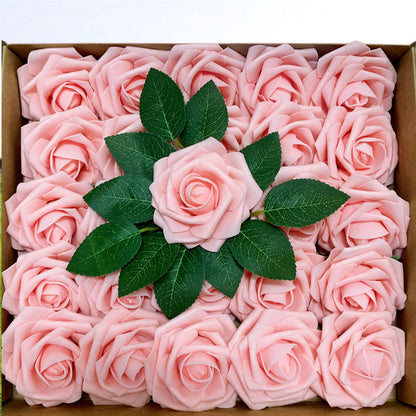 Bulk 25Pcs Rose Heads Artificial Flowers Box Set with Detachable Stems for DIY Wedding Floral Arrangements Party Centerpieces Wholesale