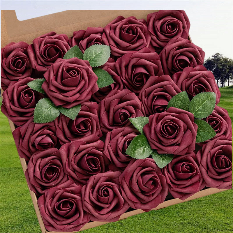 Bulk 25Pcs Rose Heads Artificial Flowers Box Set with Detachable Stems for DIY Wedding Floral Arrangements Party Centerpieces Wholesale