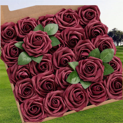 Bulk 25Pcs Rose Heads Artificial Flowers Box Set with Detachable Stems for DIY Wedding Floral Arrangements Party Centerpieces Wholesale