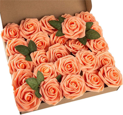 Bulk 25Pcs Rose Heads Artificial Flowers Box Set with Detachable Stems for DIY Wedding Floral Arrangements Party Centerpieces Wholesale
