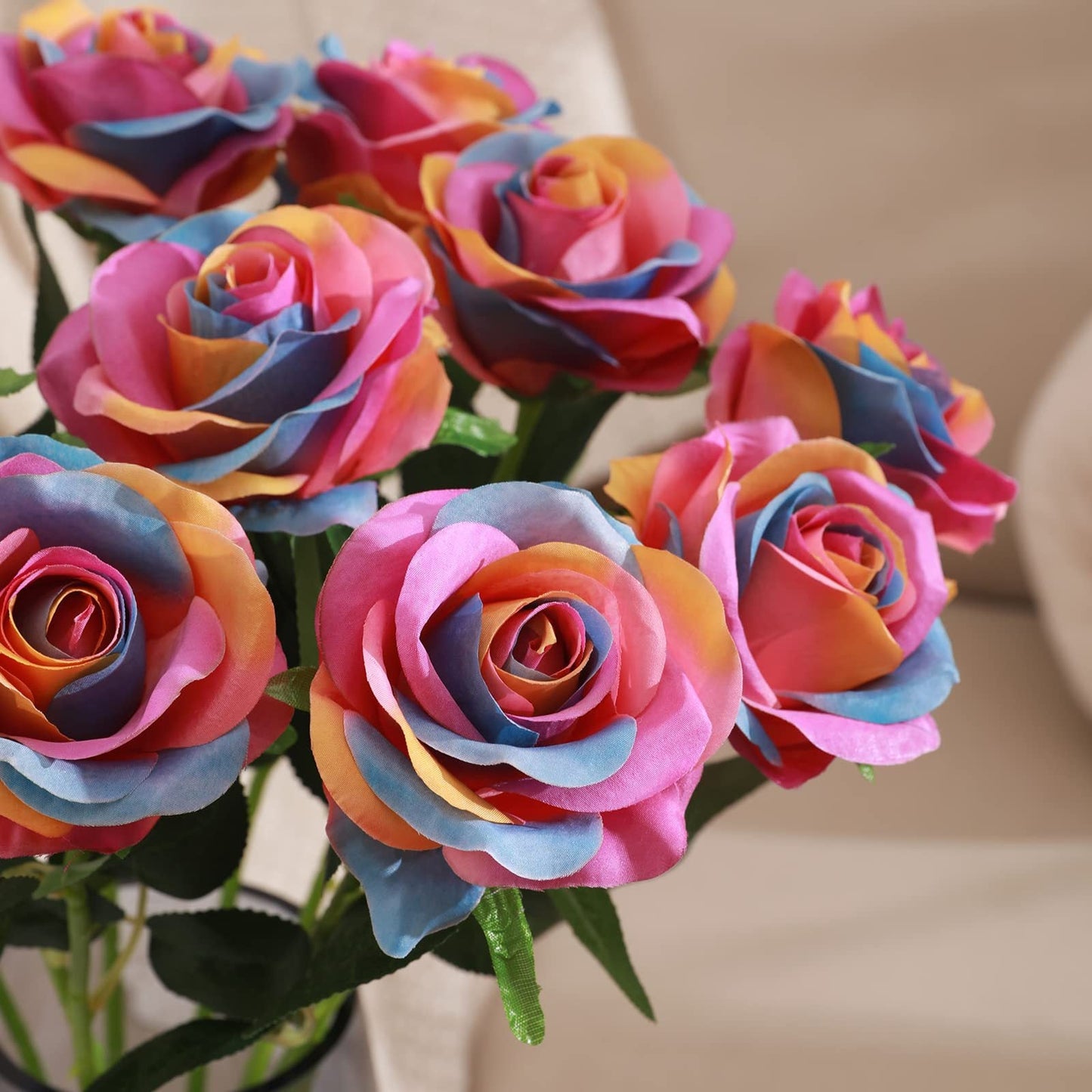 Bulk 19" Rainbow Rose Stem Artificial Silk Flowers Halloween Centerpiece Wholesale