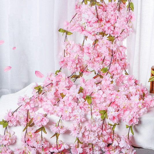Bulk 4 Pcs Japanese Cherry Blossom Flower Vines Artificial Flowers for Outdoors Hanging Silk Flowers Garland Wholesale