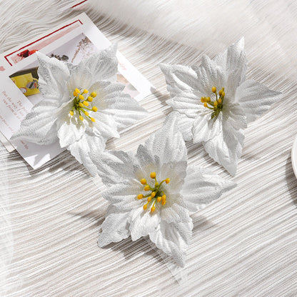 Bulk 50 Pcs Christmas Poinsettia Flowers for Christmas Tree Ornaments Wholesale