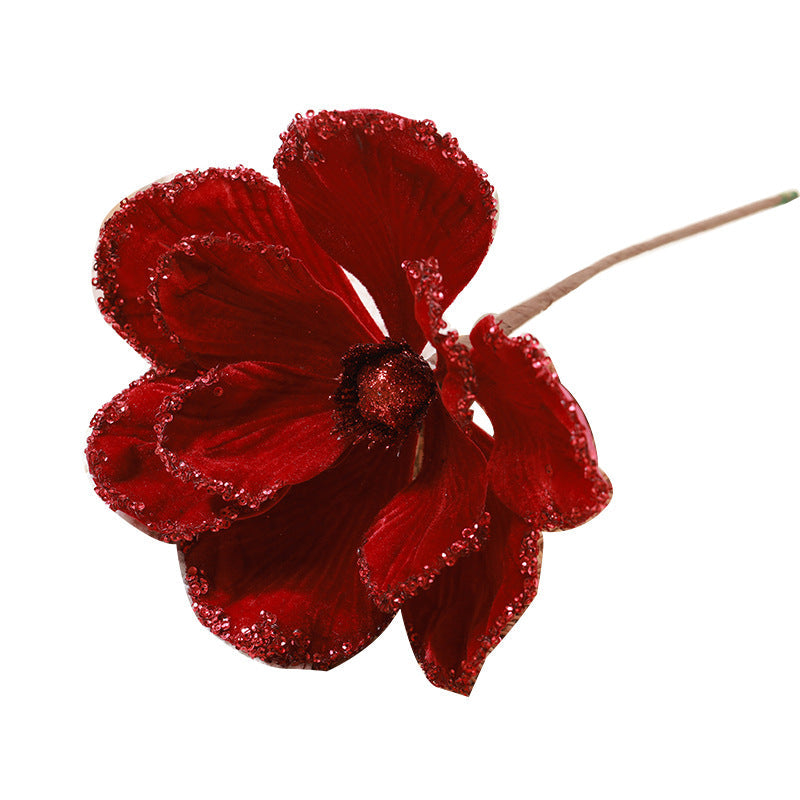 Holiday & Event Decor Glittered Artificial Christmas Flower Stems, 10", White & Burgundy