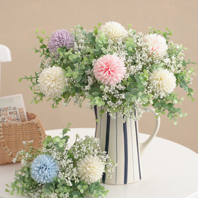 Bulk 2 Bundles Artificial Baby’s Breath Silk Chrysanthemum Bouquet with Eucalyptus Leaves for Wedding Bridal Bouquets Table Centerpieces Wholesale