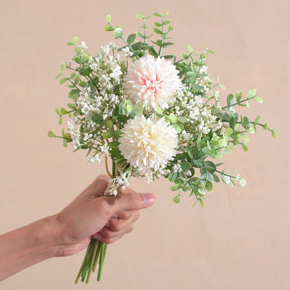 Bulk 2 Bundles Artificial Baby’s Breath Silk Chrysanthemum Bouquet with Eucalyptus Leaves for Wedding Bridal Bouquets Table Centerpieces Wholesale