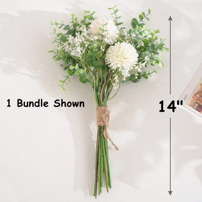 Bulk 2 Bundles Artificial Baby’s Breath Silk Chrysanthemum Bouquet with Eucalyptus Leaves for Wedding Bridal Bouquets Table Centerpieces Wholesale