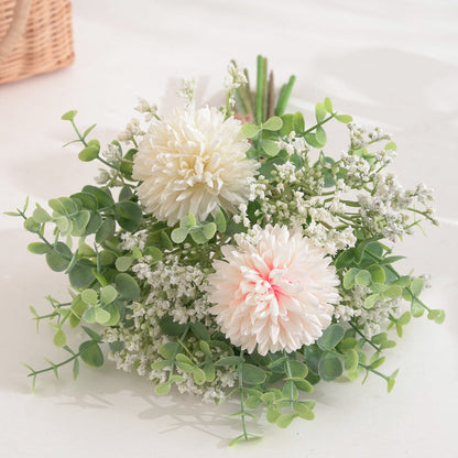 Bulk 2 Bundles Artificial Baby’s Breath Silk Chrysanthemum Bouquet with Eucalyptus Leaves for Wedding Bridal Bouquets Table Centerpieces Wholesale