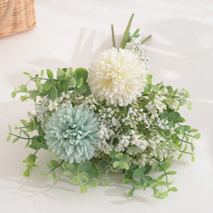 Bulk 2 Bundles Artificial Baby’s Breath Silk Chrysanthemum Bouquet with Eucalyptus Leaves for Wedding Bridal Bouquets Table Centerpieces Wholesale