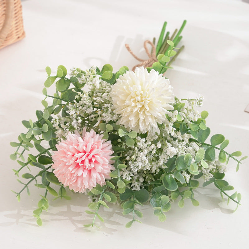 Bulk 2 Bundles Artificial Baby’s Breath Silk Chrysanthemum Bouquet with Eucalyptus Leaves for Wedding Bridal Bouquets Table Centerpieces Wholesale