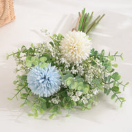 Bulk 2 Bundles Artificial Baby’s Breath Silk Chrysanthemum Bouquet with Eucalyptus Leaves for Wedding Bridal Bouquets Table Centerpieces Wholesale