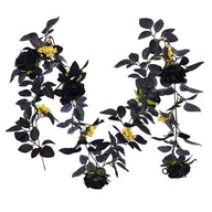 Bulk 70" Halloween Black Flowers Rose Leaf Golden Berry Vine Garland Hanging Vine Rattan Wholesale
