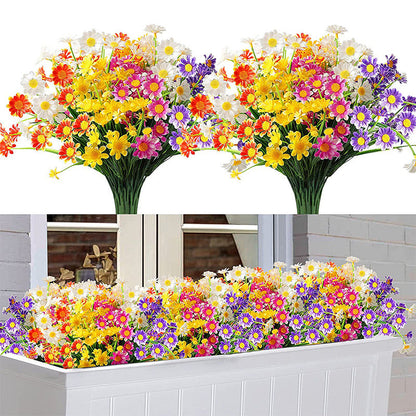 Bulk 8Pcs Artificial Daisy Flowers UV-Resistant Fake Shrubs Faux Greenery Bouquets for Outdoor Garden Porch Home Decor Wholesale