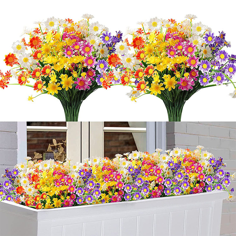 Bulk 8Pcs Artificial Daisy Flowers Outdoors Fake Shrubs Greenery Fall Plants Indoor UV Resistant Plastic Faux Bouquets for Outdoor Home Garden Porch Decoration Wholesale