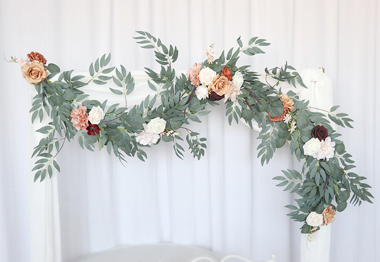 Wedding & Event Artificial Eucalyptus & Rose Garland, 70.9" L, Vintage Terracotta Floral Vine