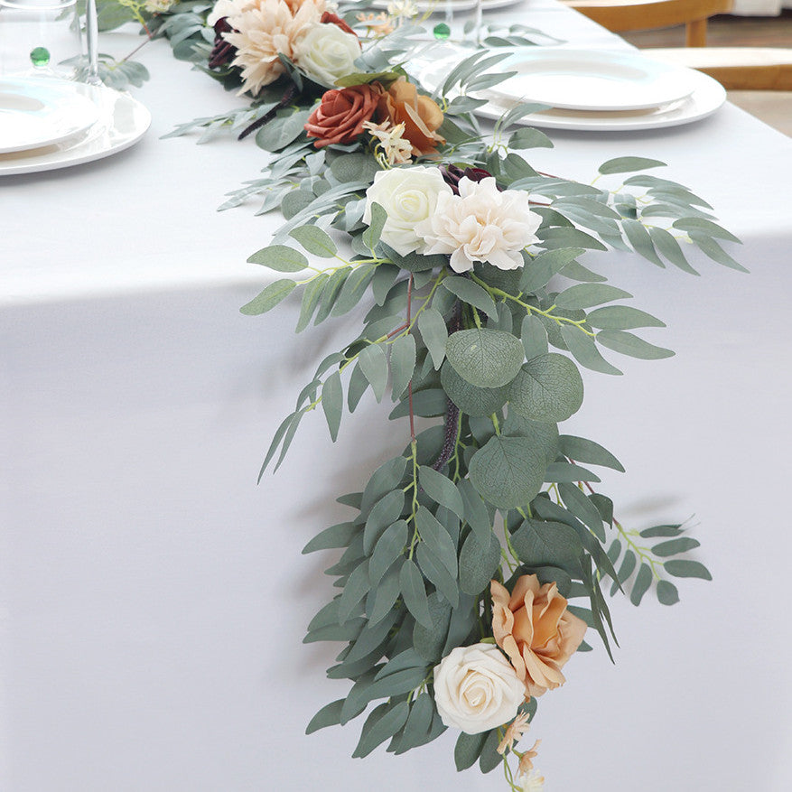 Wedding & Event Artificial Eucalyptus & Rose Garland, 70.9" L, Vintage Terracotta Floral Vine