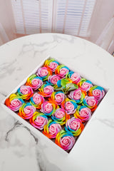 Bulk 25 Pcs 2.7" Artificial Rainbow Rose Soap Heads with Detachable Stems Wholesale