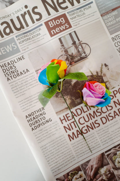 Bulk 25 Pcs 2.7" Artificial Rainbow Rose Soap Heads with Detachable Stems Wholesale