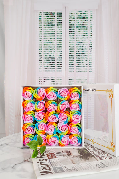 Bulk 25 Pcs 2.7" Artificial Rainbow Rose Soap Heads with Detachable Stems Wholesale