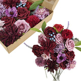 Bulk Artificial Burgundy Dahlia Flowers Combo Box Set with Stems Wholesale