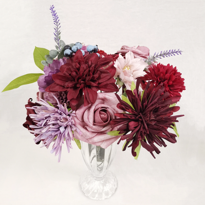 Bulk Artificial Burgundy Dahlia Flowers Combo Box Set with Stems Wholesale