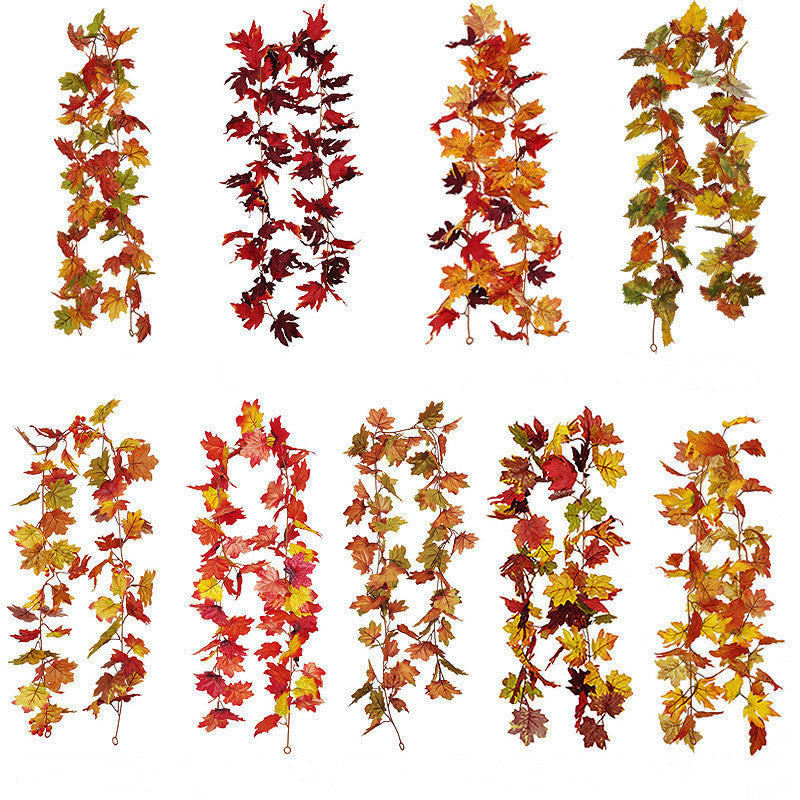 Bulk Clearance Artificial Maple Leaf Vine Autumn Leaves Garland Hanging Plant Wholesale