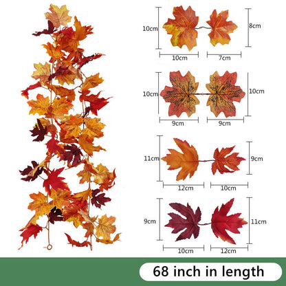 Bulk Clearance Artificial Maple Leaf Vine Autumn Leaves Garland Hanging Plant Wholesale