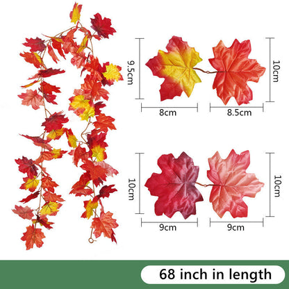 Bulk Clearance Artificial Maple Leaf Vine Autumn Leaves Garland Hanging Plant Wholesale
