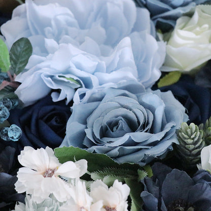 Bulk Dusty Blue Navy Artificial Flowers Heads Combo Box Set for DIY Wedding Bridal Bouquet Centerpieces Floral Arrangement Wholesale