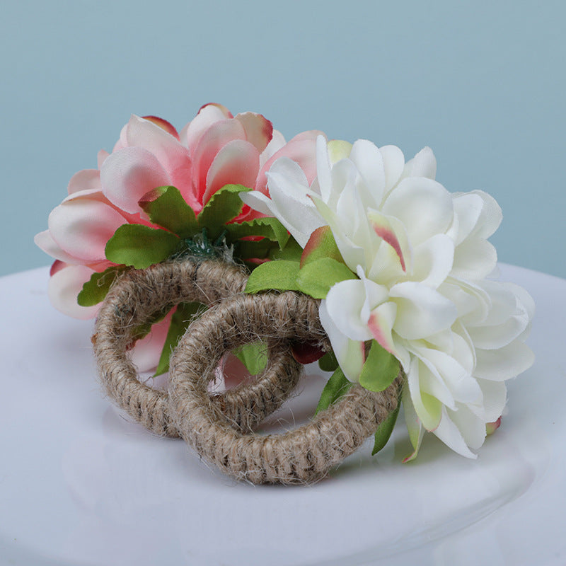 Bulk Artificial Floral Dahlia Flower Handmade Napkin Rings Wholesale