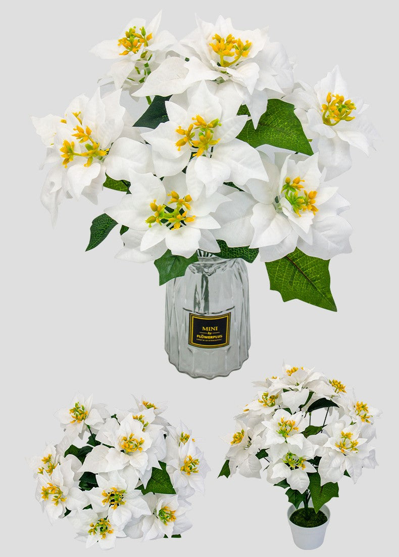 Bulk Christmas 12 Stems Poinsettia Bush Silk Floral with Detachable Flower Heads Wholesale