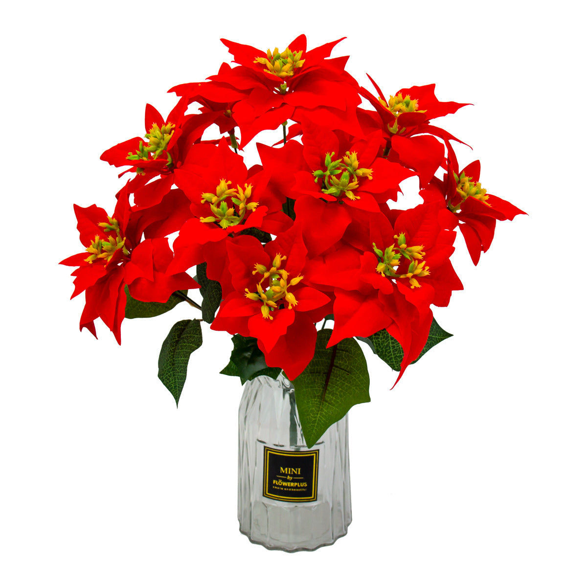 Bulk Christmas 12 Stems Poinsettia Bush Silk Floral with Detachable Flower Heads Wholesale