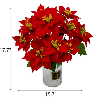 Bulk Christmas 12 Stems Poinsettia Bush Silk Floral with Detachable Flower Heads Wholesale