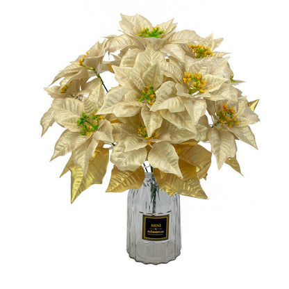 Bulk Christmas 12 Stems Poinsettia Bush Silk Floral with Detachable Flower Heads Wholesale