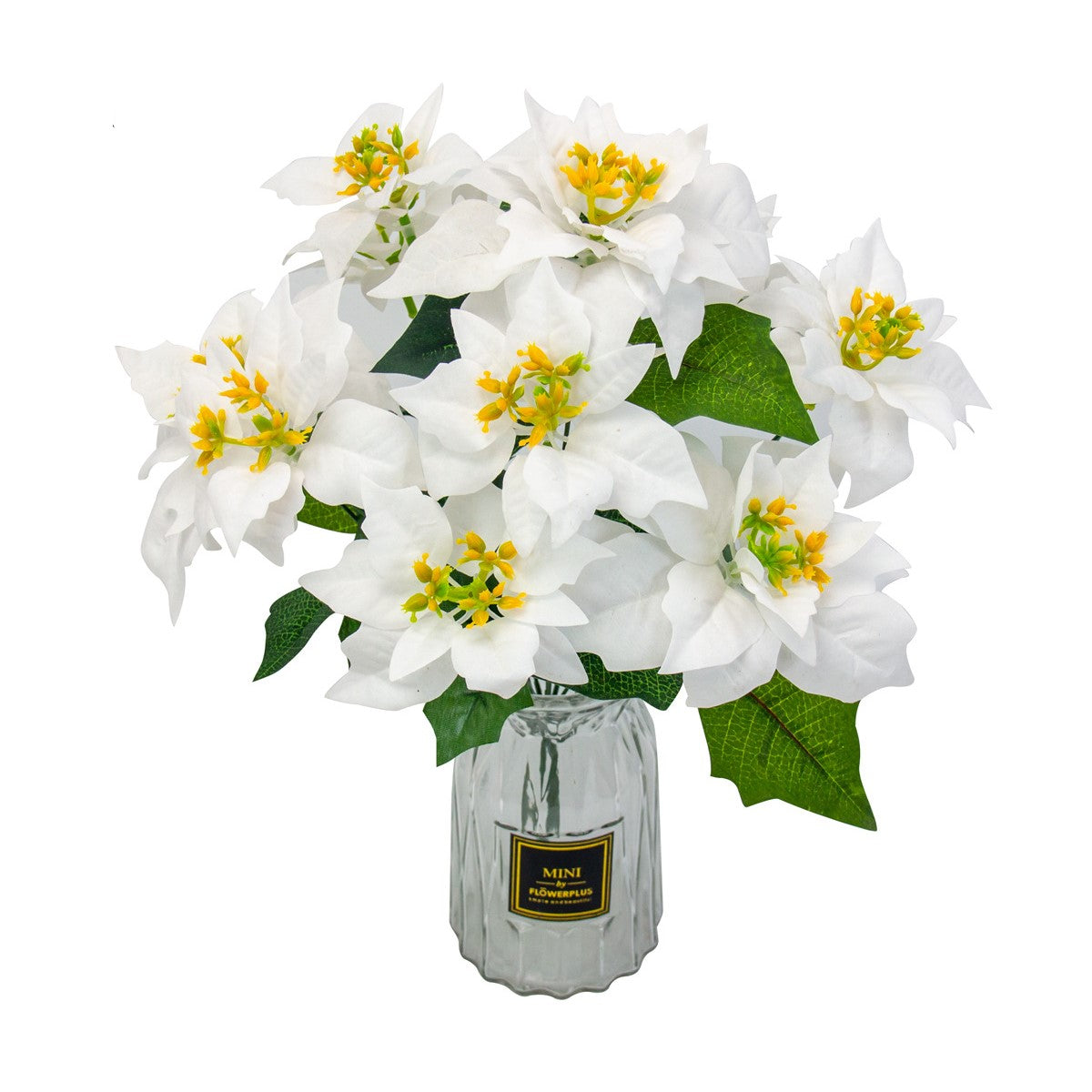 Bulk Christmas 12 Stems Poinsettia Bush Silk Floral with Detachable Flower Heads Wholesale