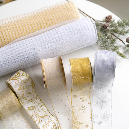 Bulk Christmas Snowflake Ribbon Mesh Ribbon DIY Bows Christmas Tree Decoration Wholesale