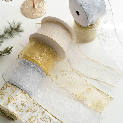 Bulk Christmas Snowflake Ribbon Mesh Ribbon DIY Bows Christmas Tree Decoration Wholesale