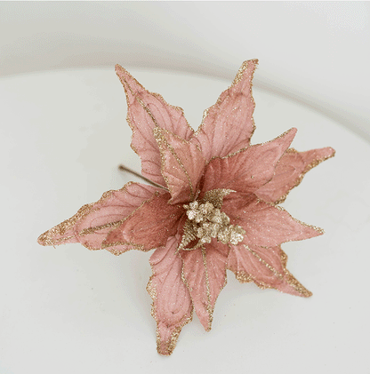 Bulk 11"  Large Christmas 1970S Glitter Poinsettia Artificial Flowers for Christmas Tree New Year Ornaments Wholesale