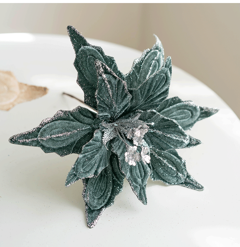 Bulk 11"  Large Christmas 1970S Glitter Poinsettia Artificial Flowers for Christmas Tree New Year Ornaments Wholesale