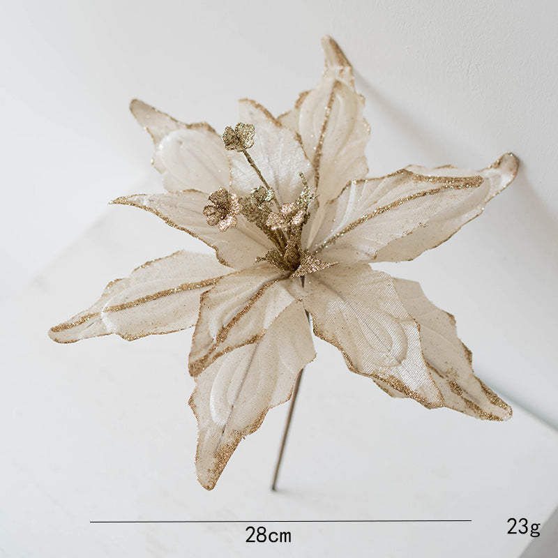 Bulk 11"  Large Christmas 1970S Glitter Poinsettia Artificial Flowers for Christmas Tree New Year Ornaments Wholesale