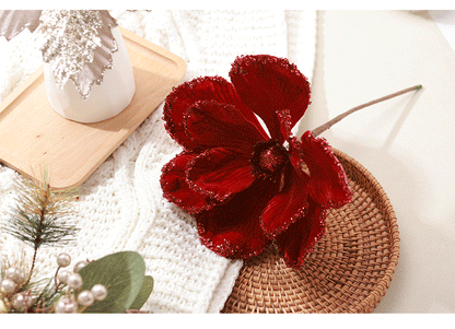 Holiday & Event Decor Glittered Artificial Christmas Flower Stems, 10", White & Burgundy