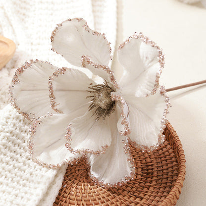 Holiday & Event Decor Glittered Artificial Christmas Flower Stems, 10", White & Burgundy