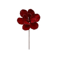 Holiday & Event Decor Glittered Artificial Christmas Flower Stems, 10", White & Burgundy