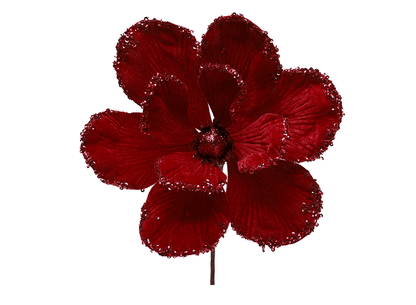 Holiday & Event Decor Glittered Artificial Christmas Flower Stems, 10", White & Burgundy