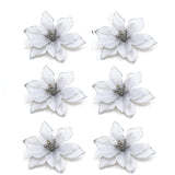 Bulk 36Pcs Artificial Christmas Poinsettia Christmas Tree Flowers Glitter Flowers Hanging Ornaments Wholesale