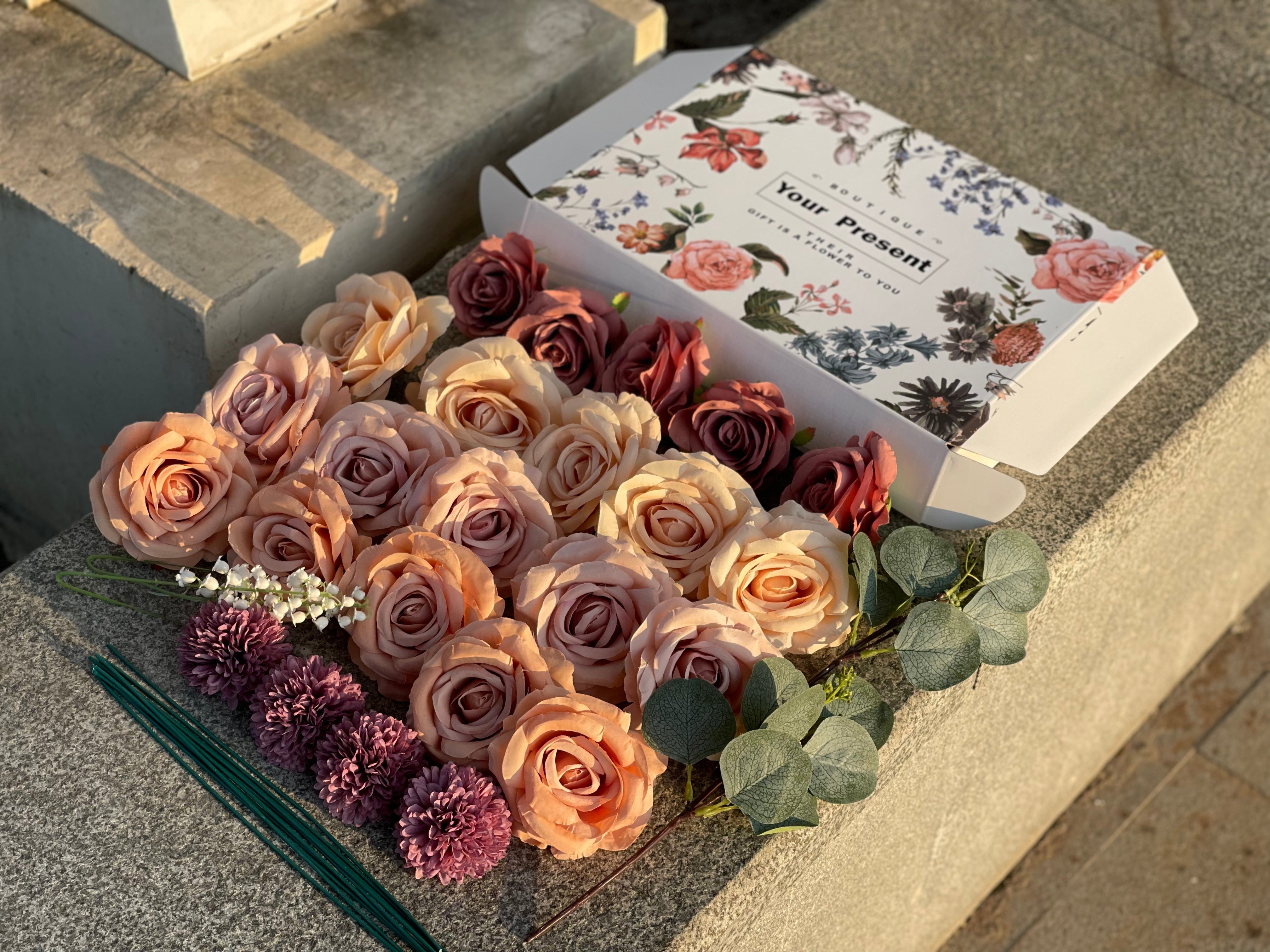 Bulk 28 Pcs Dusty Rose Ombre Artificial Flower Box Set for Crafts Wholesale