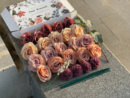 Bulk 28 Pcs Dusty Rose Ombre Artificial Flower Box Set for Crafts Wholesale