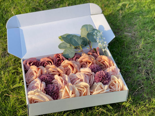 Bulk 28 Pcs Dusty Rose Ombre Artificial Flower Box Set for Crafts Wholesale