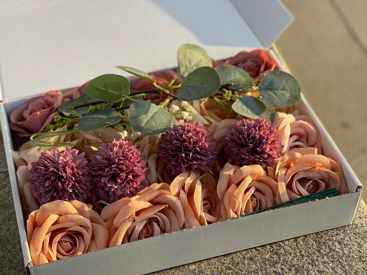 Bulk 28 Pcs Dusty Rose Ombre Artificial Flower Box Set for Crafts Wholesale