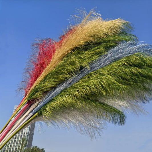 Bulk Set of 3 Pcs Luxury Extra Large 43 Inch Faux Golden Pampas Grass Silver Boho Flowers Decor Wholesale